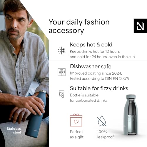Image of LARS NYSOM Stainless Steel Insulated Water Bottle 12oz 17oz 25oz 34oz 51oz | Insulated Thermo Flask for Hot and Cold Beverages | Leakproof Drinking Bottle (Sky Blue, 11.9oz)