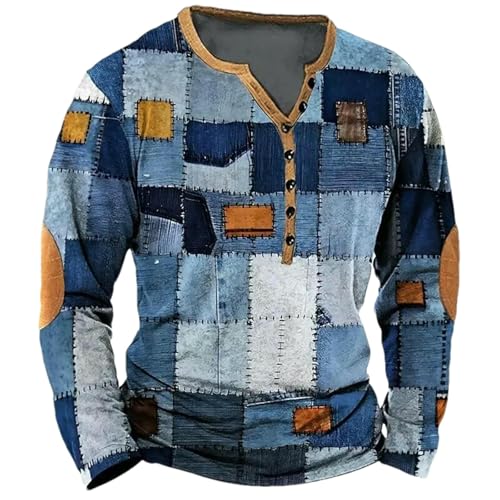 T-shirt vintage patchwork avec impression 3D effet denim quadrillé - 2