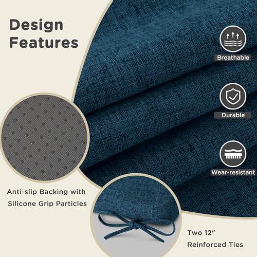 Image of AddGrace Square Chair Cushions for Dining Chairs 4 Pack 16x16x2inch D Blue | Non Slip, Removable Cover with Ties, Textured Fabric, for Kitchen Dining Room Indoor, Hard Wooden Chairs, Family Gathering
