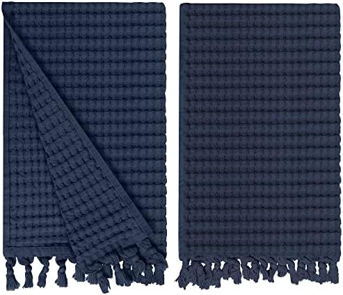 GILDEN TREE Decorative Waffle Hand Towels for Bathroom, 20x35 Large, Quick Drying Fingertip Towel, 2 Pack, Modern Style (Midnight Blue) - Thumbnail 2