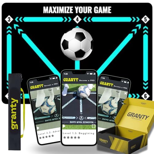 GRANTY Tapete de treino de futebol com APP - tapete de futebol, inclui APP com treino, presente de futebol para crianças, treino de futebol
