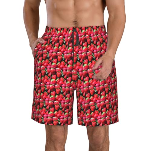Fresh Strawberry Print Stylish Beach Shorts Swim Trunks Lightweight Breathable Summer Outdoor Activities