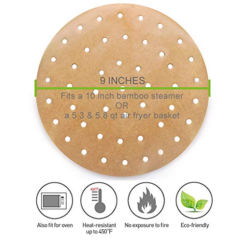Vancens UNKNOWN 100Pcs Unbleached Air Fryer Liners, 9Inch Bamboo Steamer Liners, Vancens Premium Perforated Parchment Steaming Paper Rounds thumb #2