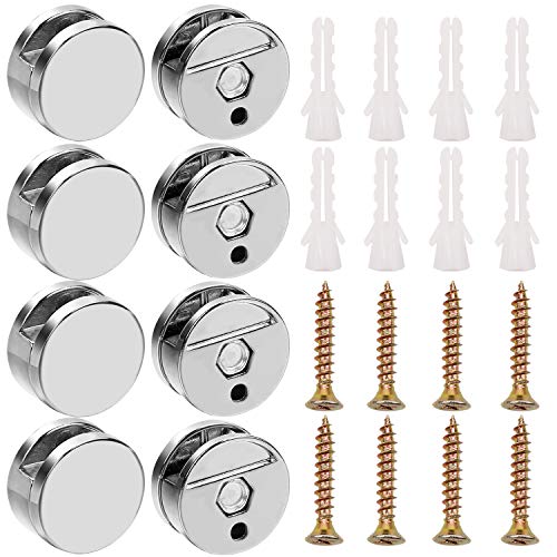 Outgeek Mirror Clips, Mirror Holder Clips Mirror Hanging Kit Mirror Brackets Glass Clamp Round Zinc Alloy Wall-Mounted with Screw and Anchor 8 PCS