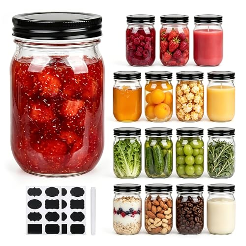 QAPPDA 16 oz Glass Jars With Lids Wide Mouth Mason Jars Glass Storage Jars For Food Canning Jars For Pickles Herb Jelly Jams Honey Kitchen Canisters Dishware Safe 16 Pack