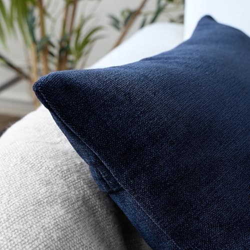 Image of Encasa XO Thick Chenille Throw Pillow Covers Set of 1 | Navy Blue - (24 inchx24 inch) (60x60 cm) | Decorative Accent Square Throw Pillow Cases for Couch, Home Decor, Sofa