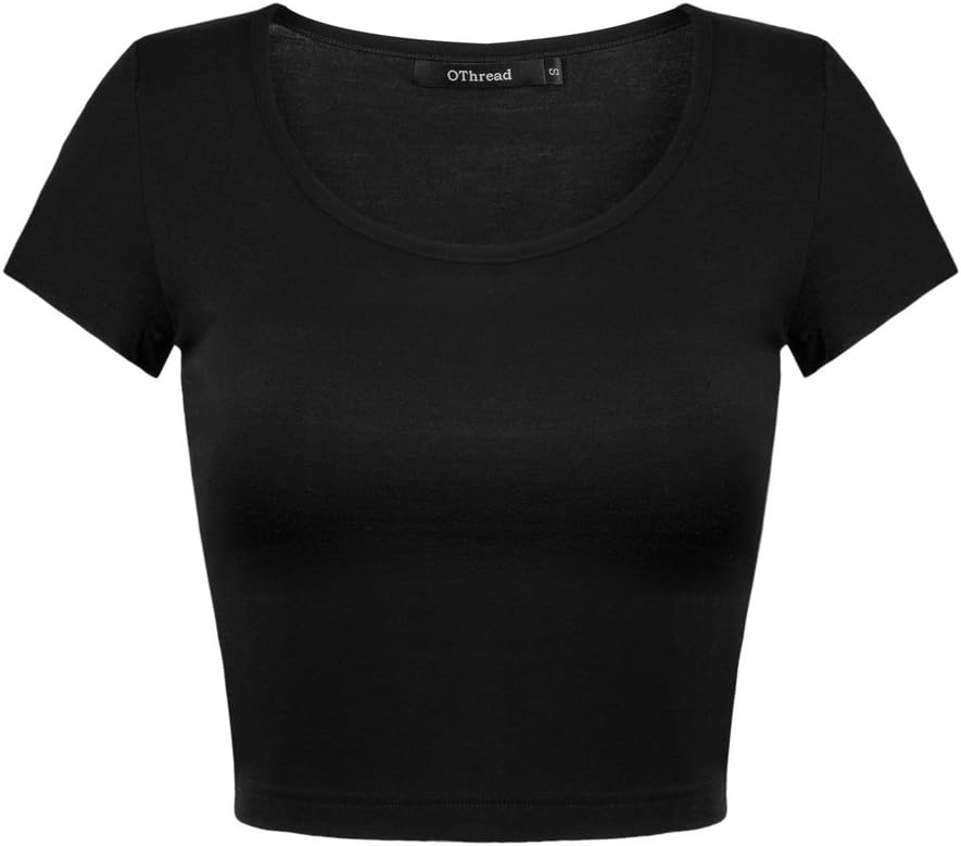 OThread & Co. Women’s Basic Crop Tops Stretchy Casual Scoop Neck Cap Sleeve Shirt OThread & Co. Women’s Basic Crop Tops Stretchy Casual Scoop Neck Cap Sleeve Shirt
