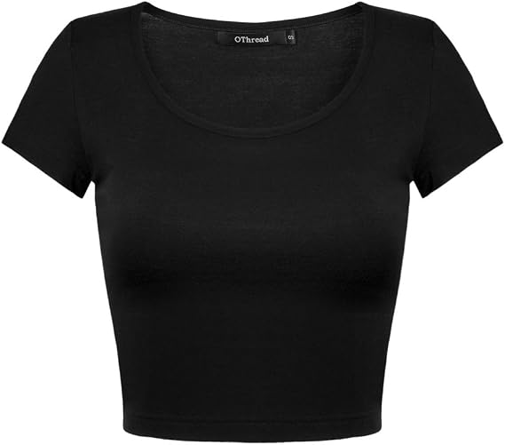 OThread & Co. Women's Basic Crop Top - Stretchy Scoop Neck, Cap Sleeve Shirt (Dark Green, Large) - View #11