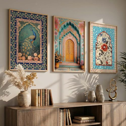 Image of kotart Paintings Home Decoration For Living Room Bed Room Hotel Wall Decor Digital Reprint | Indian Traditional Madhubani Wall Art Painting With Frame Set of 3 (13X17 inch)