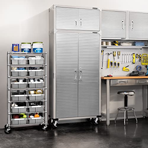 Image of 7-Tier NSF 12-Bin Steel Wire Shelving Rack, 25 inchW x 14 inchD x 56 inchH, Gray | 12 slide-out bins with tilt-lock design keep supplies organized and accessible