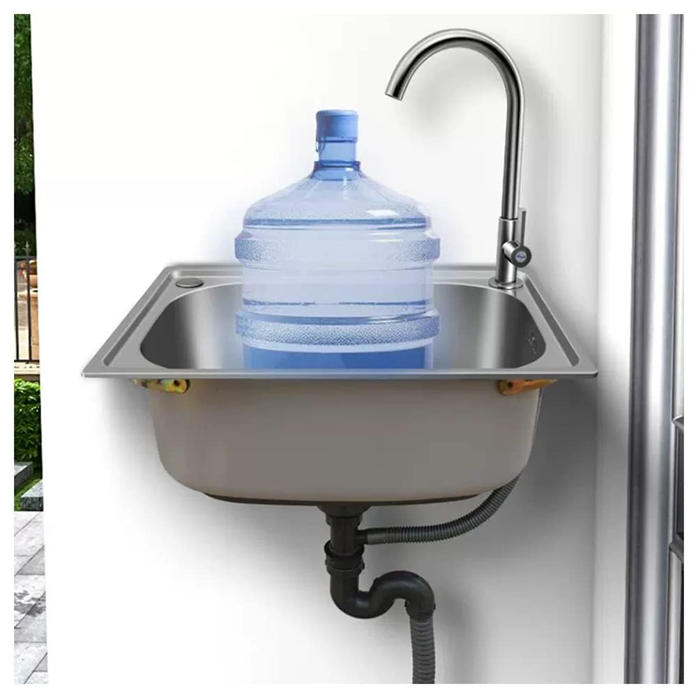 Fregadero De Acero Inoxidable De Una Cubeta Para Lavar Con Grifo De Cuello De Cisne - Lavamanos De Montaje En Pared Para Restaurante, Cocina Y Hogar - Fregadero De Cocina ( Color : Silver , Tamaño : 3