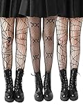 SheIn Women's 3 Pairs Polka Dot Tights Heart Print Pantyhose Stockings Leggings Skull Black One Size