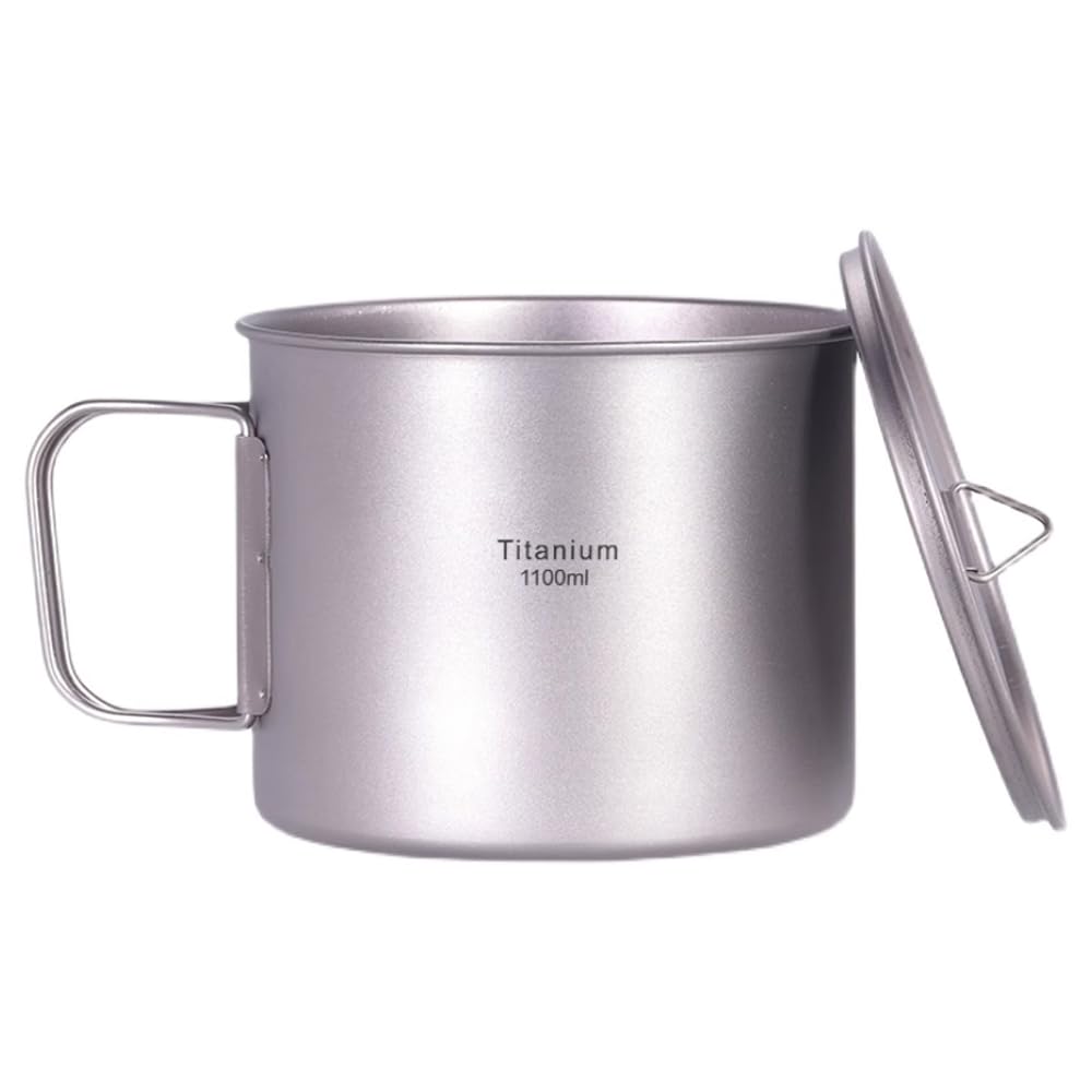Kavolet Pot en titane de 1100 ml - Tasse de camping - Avec couvercle et poignées pliables - Ensemble de vaisselle de camping pour le camping et la randonnée
