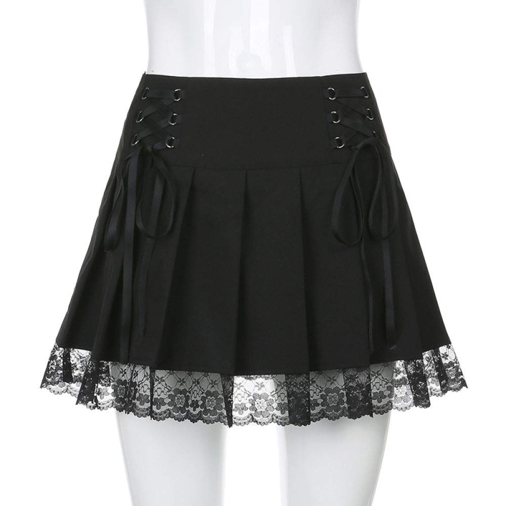 Falda Mujer,Falda Acampanada De Cintura Baja con Cordones Patchwork Encaje Plisado Verano Sexy Falda Corta Gótica con Cremallera para Chicas Frescas Señoras En La Playa Fiesta De Vacaciones