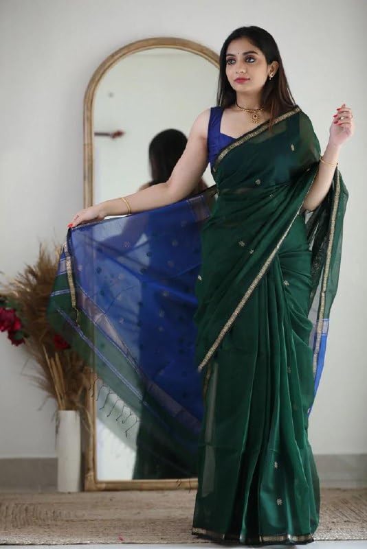 Image of Flosive Green Heritage Banarasi Cotton Saree
