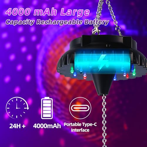 Bola espejada rosa de 8 pulgadas y motor para bola espejada con control remoto, rotador de bola espejada giratoria recargable con batería y velocidad ajustable – 18 luces LED RGBW integradas miniatura 5