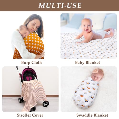Image of david's kids 4 Pack Baby Muslin Swaddle Blankets, 100% Cotton and Ultra Soft Breathable Receiving Blanket Wrap for Boys Girls, New Born Essentials, Large 47 x 47 inches, Rainbow