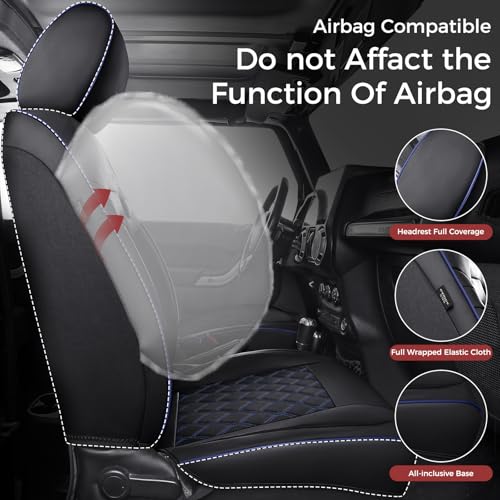 Huidasource 2019-2025 RAM 1500 2500 3500 Crew/Mega Cab Seat Covers, Waterproof Ram Leather Seat Cover Full Set, Ram Bighorn Laramie Rebel Truck Seat Cushion Covers (Full Set/Black&Blue) by Huidasource - Used condition - Image 5