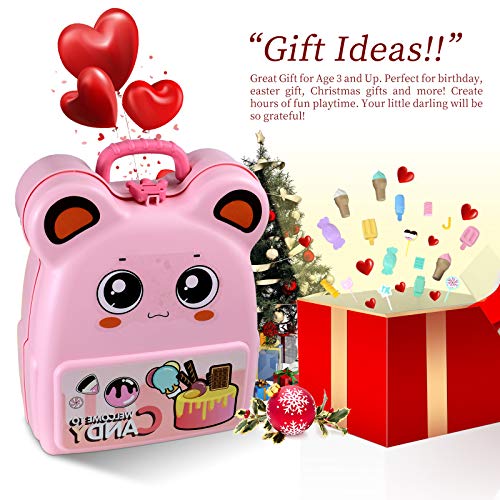 W Q Pretend Play Toys Sets for Kids Ice Cream Toy Candy Carrier Backpack for Girl, Play Kitchen Food Educational Game Birthday 29PCS
