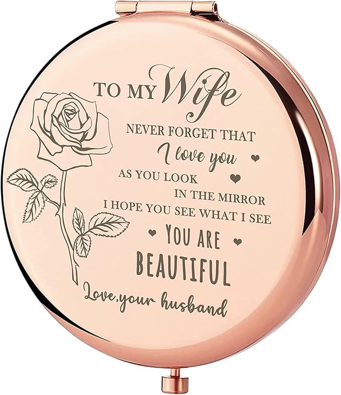 Wife Gift Rose Gold Pocket Mirror, Elegant Alloy Steel Compact Mirror, Birthday and Valentines Gifts for Women, Travel Makeup Mirror for Purse, Thoughtful Accessory for Special Occasions-image-8