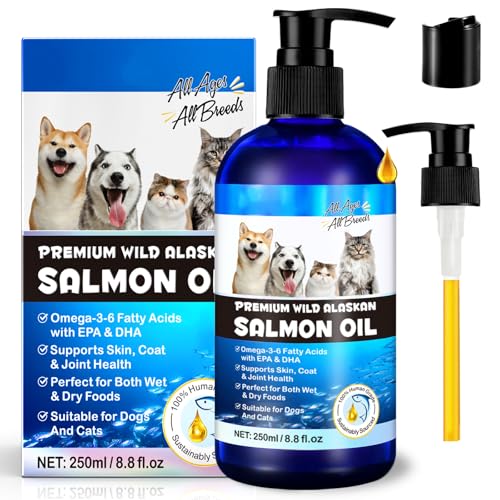Lachsöl für Hunde & Katzen 250ml - Premium Omega-3-6 aus Alaska | Unterstützt Haut, Fell & Gelenke | Für alle Rassen & Altersstufen | Nachhaltig gefangen | Kaltgepresst | 100% Human Grade
