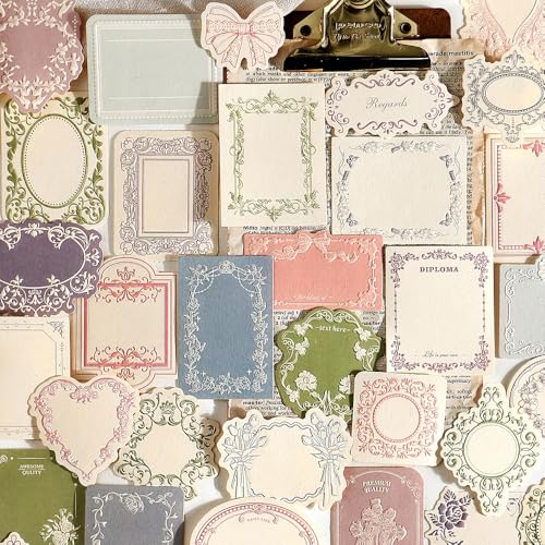 120Pcs Vintage Scrapbook Decorative Paper Set Embossed Pattern Small Writing Notes Paper Blank Card 4 Boxes for Scrapbooking Junk Journaling Card Making Gift Tags Labels Non-Sticky
