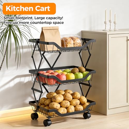 Carrito de despensa de 3 niveles con ruedas y organizadores de metal para cocina 7