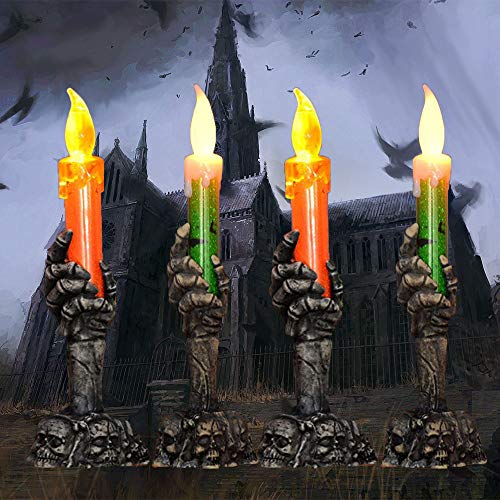 Seilent - Luz de vela para Halloween, 4 unidades, funciona con pilas, luz LED para fiestas de celebración de Halloween, lámpara iluminada con velas sin llama, accesorios decorativos