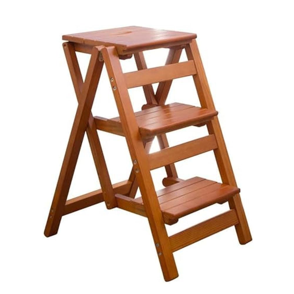 Ghygetrich Step Ladder, Folding Step Stool 2 Step Ladder Ladder Small Step Ladder Wooden Step Stool A 3 Steps