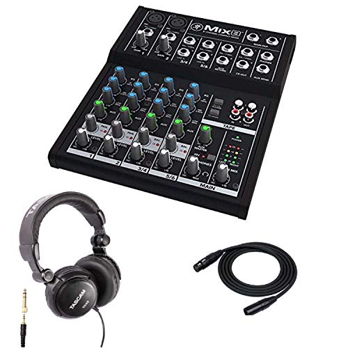 Mackie Mix8 8-channel Compact Mixer with Full Size Studio Headphones and XLR Cable