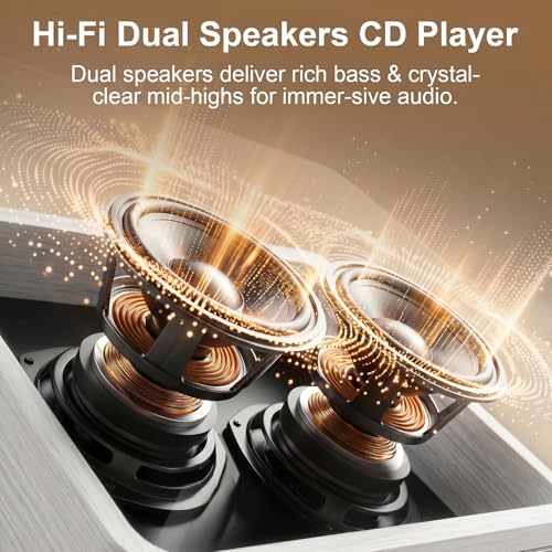 Image of Gueray Retro CD Player Portable Bluetooth CD Players with Speakers Vintage CD-Player 3600mAh Rechargeable & Radio & Remote Control Support USB /AUX Playback Headphone Jack (Walnut Color)