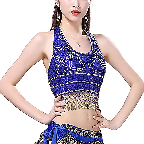 Image of VRITRAZ Women's Chiffon Belly Dance Chiffon Top, Harem Pants and Hip Scarf Ringy Golden Coins Fancy Pants