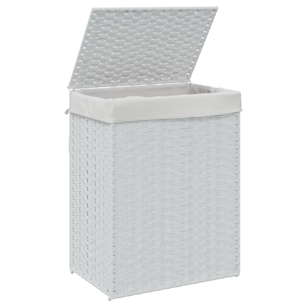 Kosz na pranie z pokrywką biały 46 x 33 x 60 cm polirattanowy