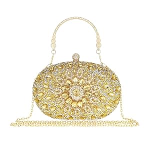 MAIRLOM Rhinestone Clutch Purses for Women Evening Wedding Formal – Round Pearl Clasp Handbag – Crystal Diamond Bag