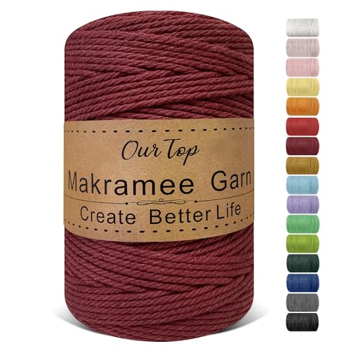OurTop Premium Makramee Garn Burgunder, 3mm x 300m Macrame Cord Makramee Schnur Makramee Kordel, Garn für DIY Handwerk, Weben Dekoration, Hängepflanze Pflanze Aufhänger