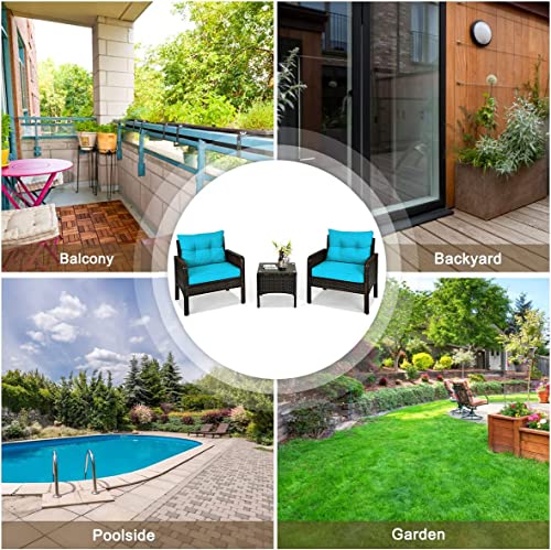HAPPYGRILL 3-Piece Outdoor Rattan Patio Furniture Set with Cushioned Chairs and Coffee Table