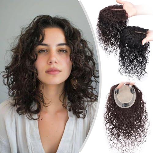 ICRAB Curly Silk Base Hair Topper 12" Dark Brown