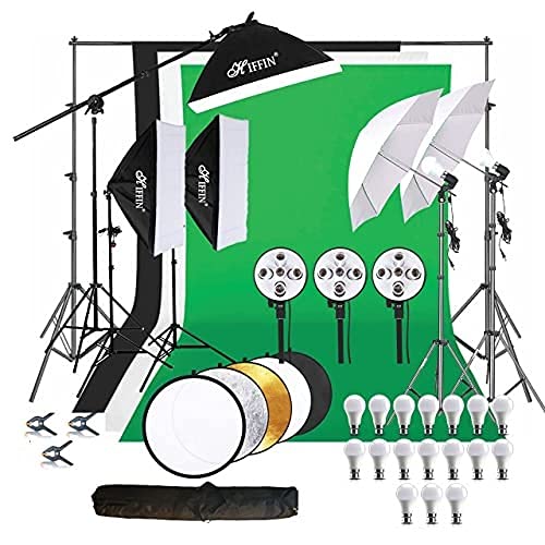 HIFFIN PRO QUADLUHIFFIN® Photography 5 Point Lighting Kit Background Support System with 3 Color Backdrop, 2 Umbrella, 3 Softbox, Continuous Lighting Backdrop Kit for Photo Video ShootingX KIT (5HOLDER S-3 SINGLE H S-2 BACKKIT-01 C3, 5HOLDER S-3 SINGLE H S-2 BACKKIT-01 C3) HIFFIN PRO QUADLUHIFFIN® Photography 5 Point Lighting Kit Background Support System with 3 Color Backdrop, 2 Umbrella, 3 Softbox, Continuous Lighting Backdrop Kit for Photo Video ShootingX KIT (5HOLDER S-3 SINGLE H S-2 BACKKIT-01 C3, 5HOLDER S-3 SINGLE H S-2 BACKKIT-01 C3)