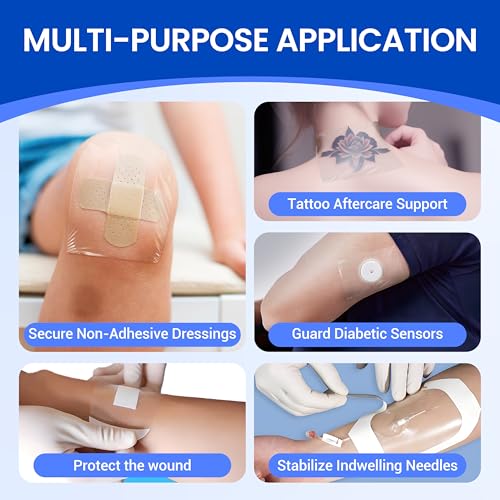 Image of Large Waterproof Bandages Clear Dressings Tattoo Tape Sensitive Skin Wounds Care, Transparent Film Dressing Adhesive Occlusive Patch for Post Surgical Use, 4 inch x 4 3 /4 inch, 50 Packs