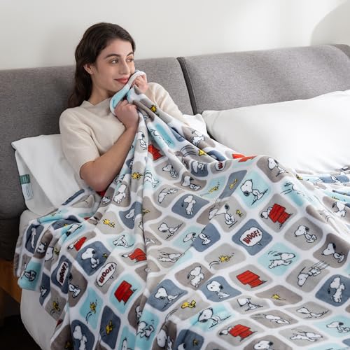 Image of Berkshire Blanket Peanuts VelvetLoft Cute Character Snoopy Plush Blanket,Woof Blue,Full /Queen 90 in x 90 in (Official Peanuts Product)