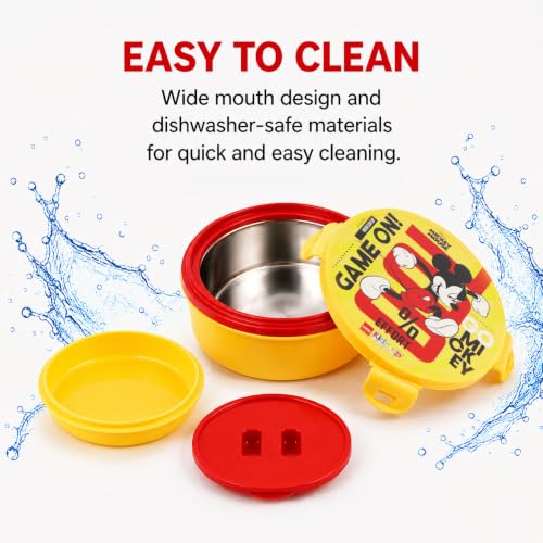 Image of CELLO Kidzbee Star Gift Set Combo for School Kids, Yellow | 3D Touch & Feel Mickey Design Airtight Clip Lock Insulated Lunch Box 390ml with Leak Proof Flip Top Sipper Water Bottle for Kids Boys Girls