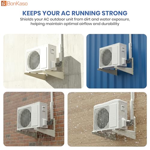 Image of BonKaso Heavy Duty AC Stand for Outdoor Unit | Mild Steel Rust Proof Wall Mount Bracket with Powder Coated Finish | Supports Up to 200kg | AC Outdoor Unit Stand with Fasteners | Pack of 1