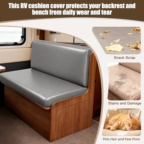 Image of SearchI PU Leather RV Dinette Cushion Covers, Stretch Camper Cushion Slipcovers for Travel Trailer Couch RV Booth Seat, Replacement Camper Chair Protector(1 Backrest Cover & 1 Bench Cover, Grayish)