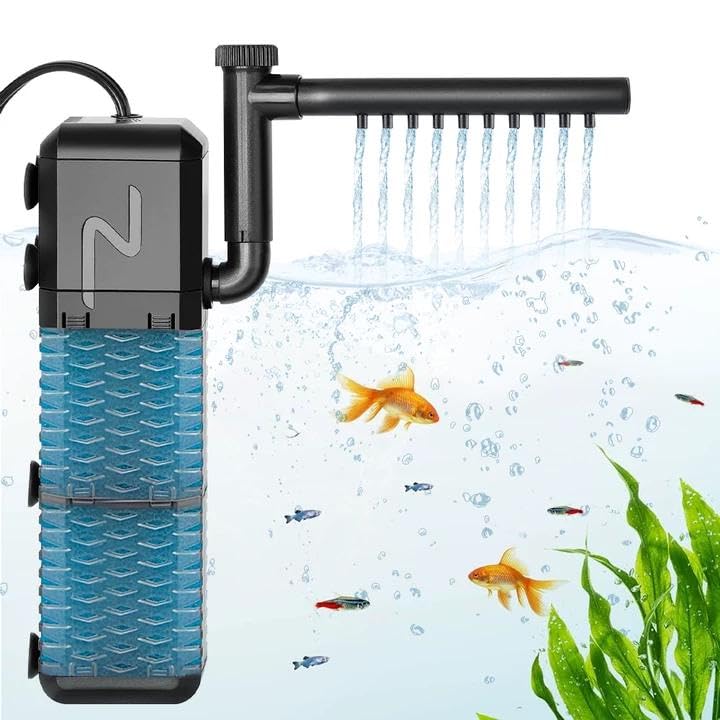 SGZIOO Aquarium Pumpe mit Filter, 800 L/h Aquarium Filter, 9W Filter aquarium mit Sprühstab, Sauerstoffanreicherung und Wasserumwälzung, Einstellbarer Aquarienfilter für Kleine Aquarien bis 250 L