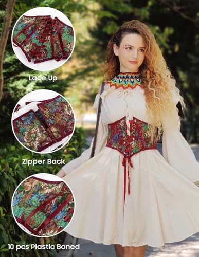 Image of Scarlet Darkness Corset Belt for Women Floral Lace Up Boned Underbust Corset Waist Belts
