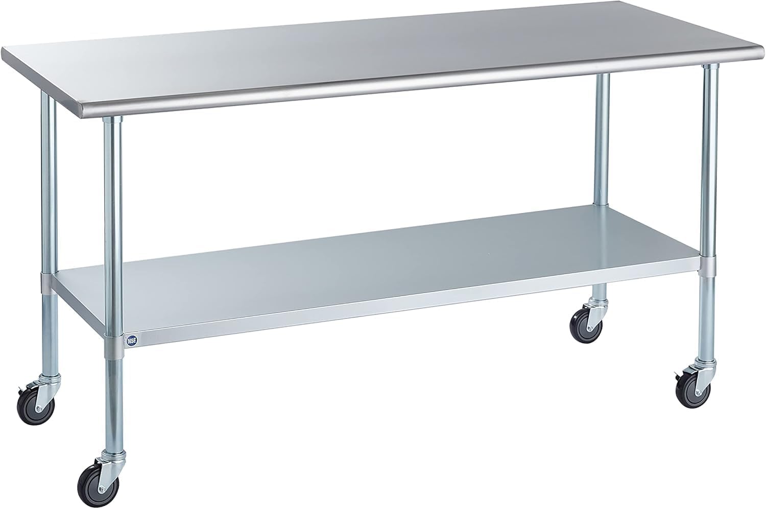 ROCKPOINT Stainless Steel Table for Prep & Work with Caster Wheels 30x72 Inches, NSF Metal Commercial Kitchen Heavy Duty Table with Adjustable Under