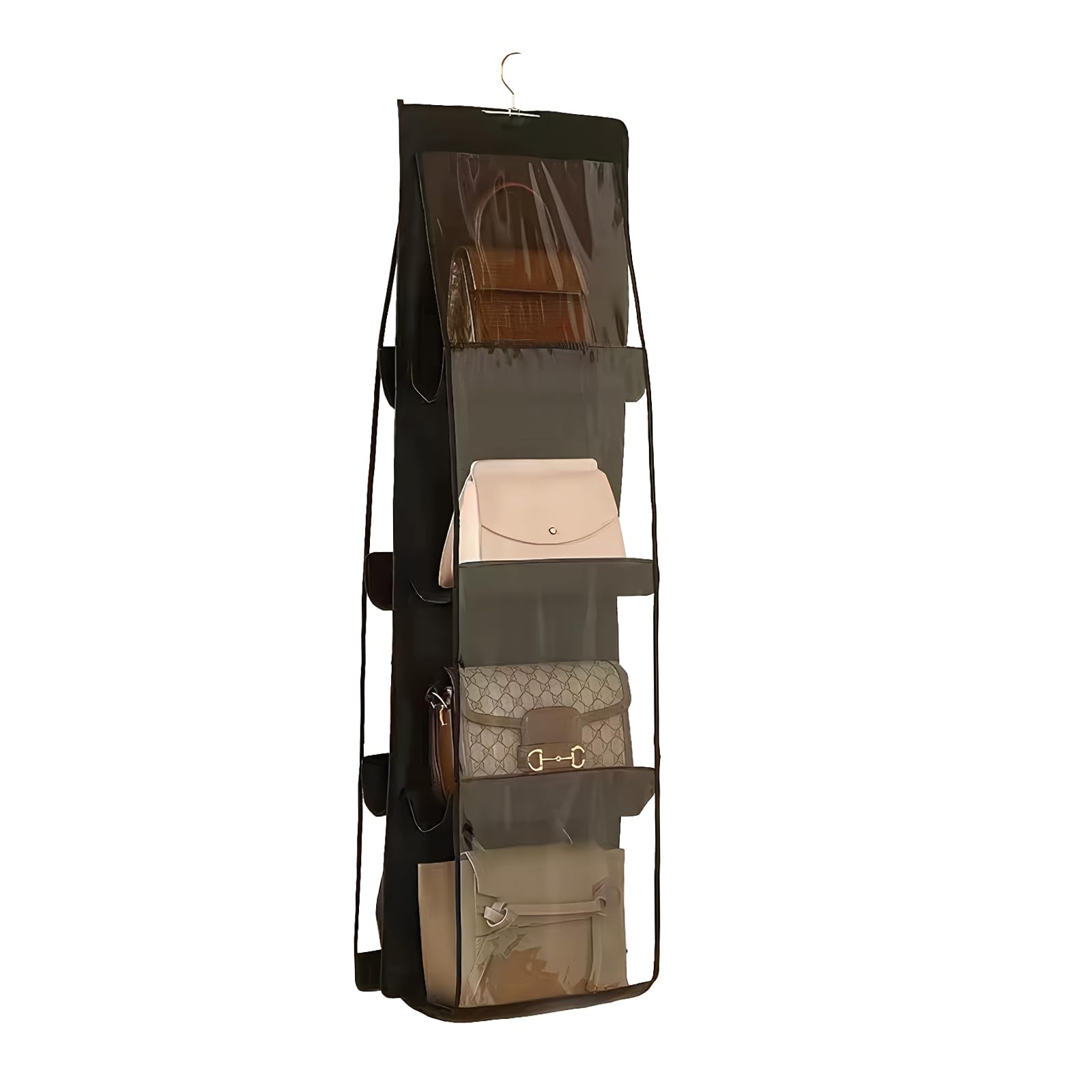 FooYee 8 Pockets Handbag Storage, Bag Storage Holder for Handbags, Purse Bag Wardrobe, Dust Proof, Foldable Universal Fit, Clear Hanging Shelf bag for Wardrobe, Closet Space Saving