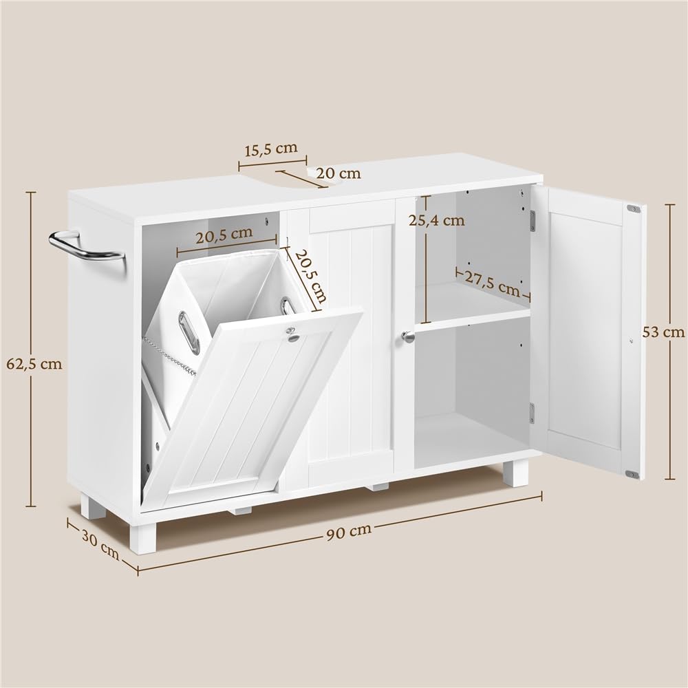 Yaheetech 2 Mueble Bajo Lavabo con Cestos para Ropa Sucia Mueble Baño sin Lavabo con 1 Bolsa Interior Extraíble 90x30x62,5 cm 2 Puertas Armario de Almacenamiento Blanco