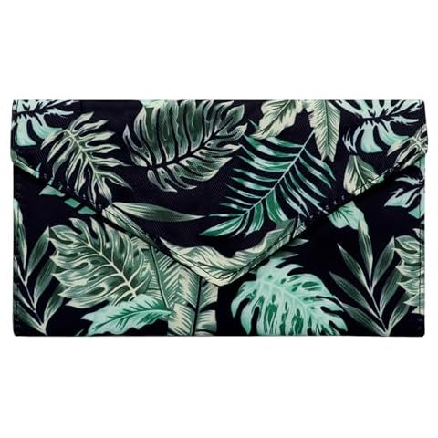 HAWEE Envelope Card Wallet for Women and Men Ultra Slim Credit Card Case with Zip Coin Pocket 13 Card Slots 1 ID Window, Monstera Cover