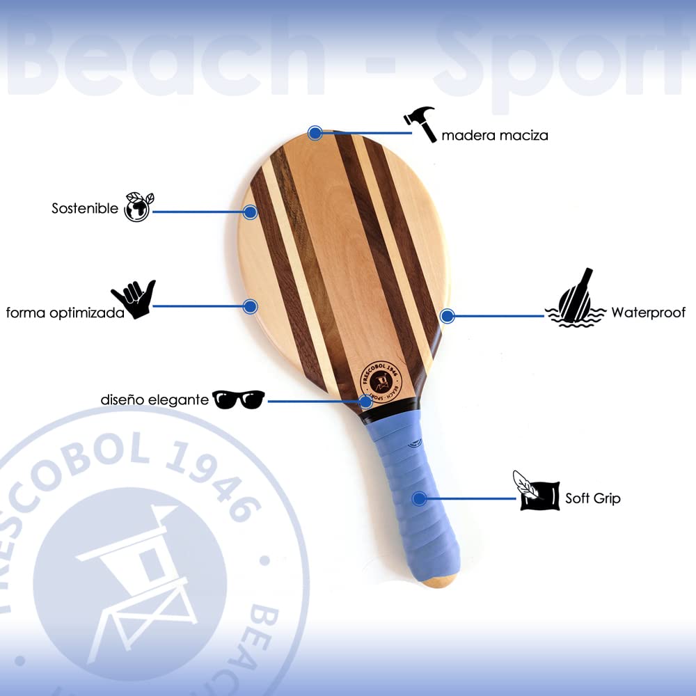 Palas de playa | Tenis de playa Frescobol | Juego de raquetas de playa de madera | Juego de raquetas de playa Pro 2 raquetas 2 pelotas 1 bolsa de neopreno